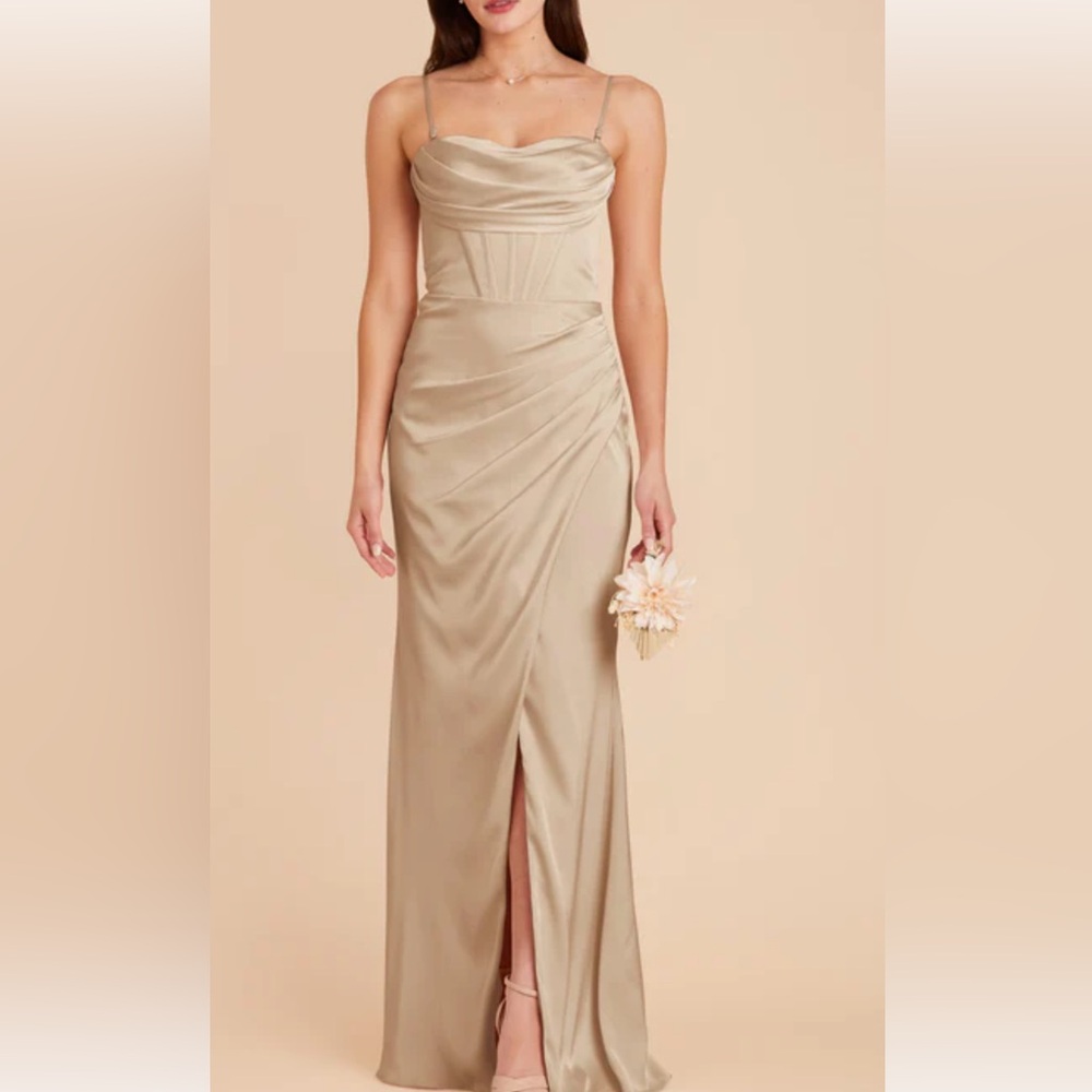 Birdy grey bridesmaid dress, matte satin neutral champagne